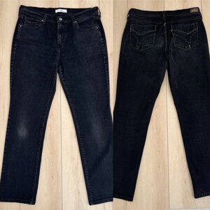 Vintage Y2K Levi's Black Label 505 Jeans Black Straight Leg Stretch Misses 12M